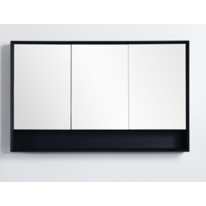 1200 PVC Petra Matte Black Mirror Cabinet With Undershelf